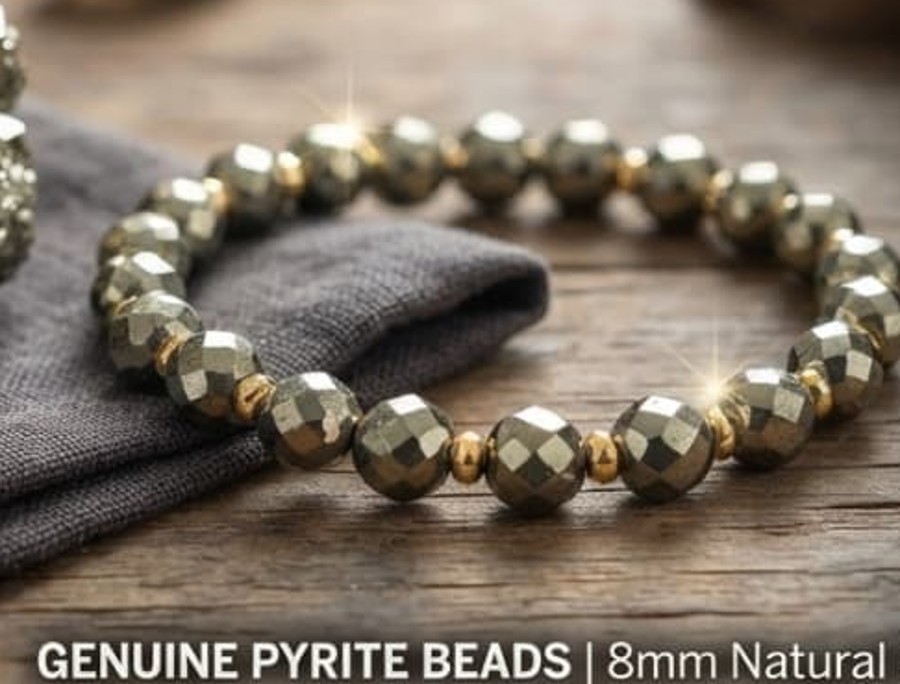Close-up of the Pyrite bead bracelet